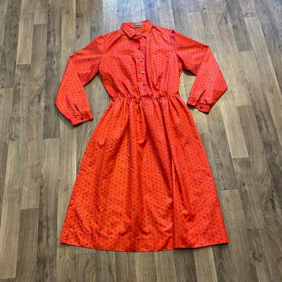 The Shapely Dress Co Dresses & Skirts - The Shapely Dress co Red Dress Button Front Long Sleeve Midi Vintage Size 11